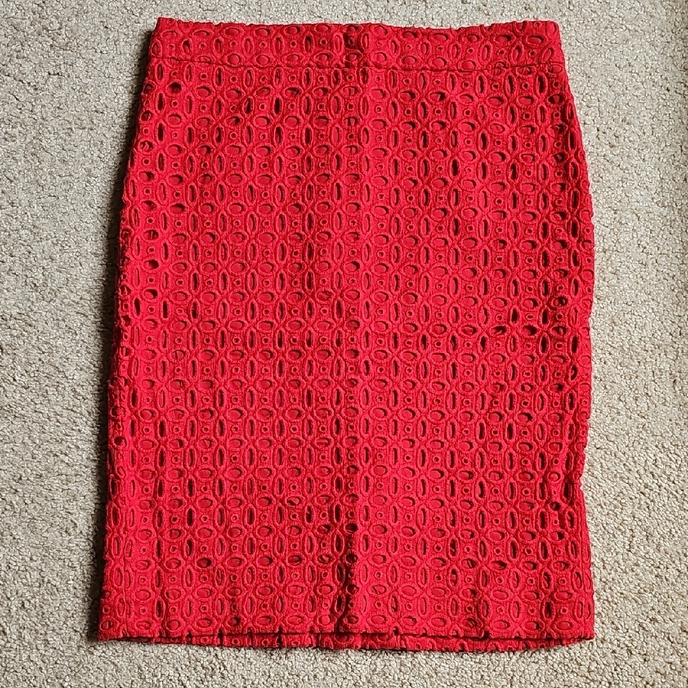 J. Crew Vibrant Red Lace Pencil Skirt